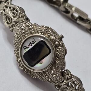 AUDEL Ladies Silver Tone Digital Bracelet Watch 7″ Band Untested Vintage
